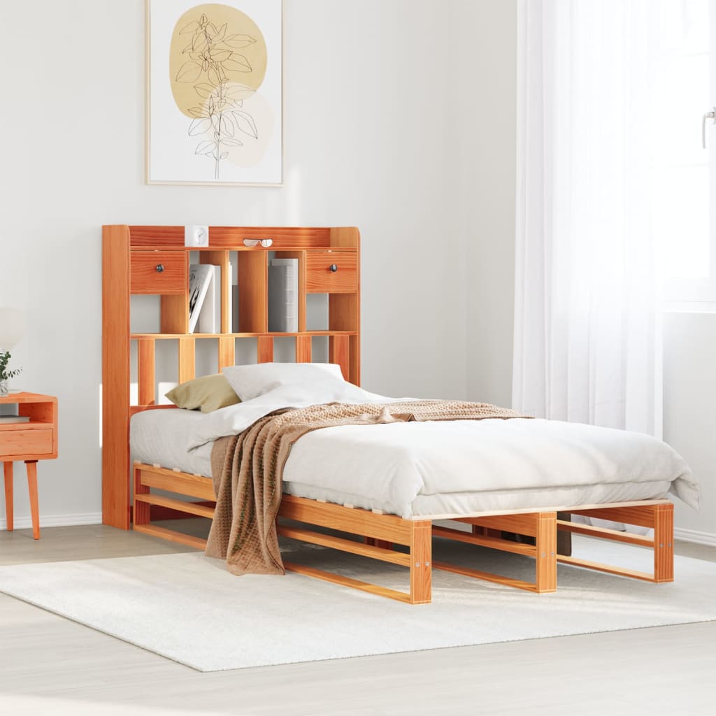 Bed met boekenkast zonder matras grenenhout wasbruin 75x190 cm is nu te koop bij PeponiXL, paradijselijk wonen!