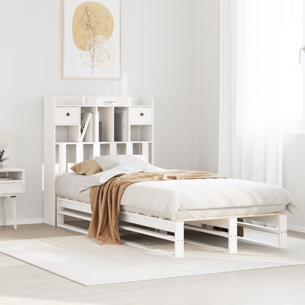 Bed met boekenkast zonder matras grenenhout wit 90x190 cm is nu te koop bij PeponiXL, paradijselijk wonen!