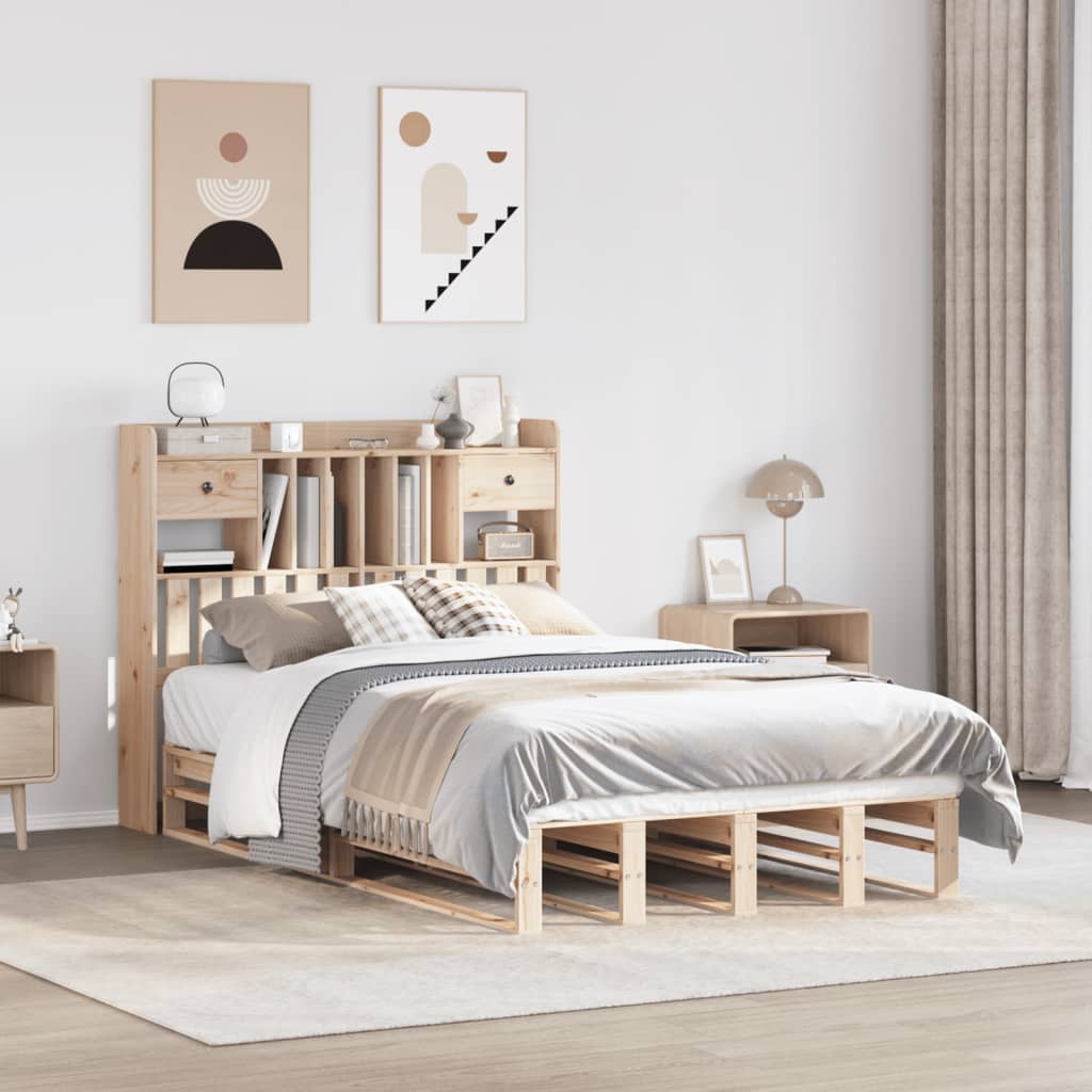 Bed met boekenkast zonder matras massief grenenhout 135x190 cm is nu te koop bij PeponiXL, paradijselijk wonen!