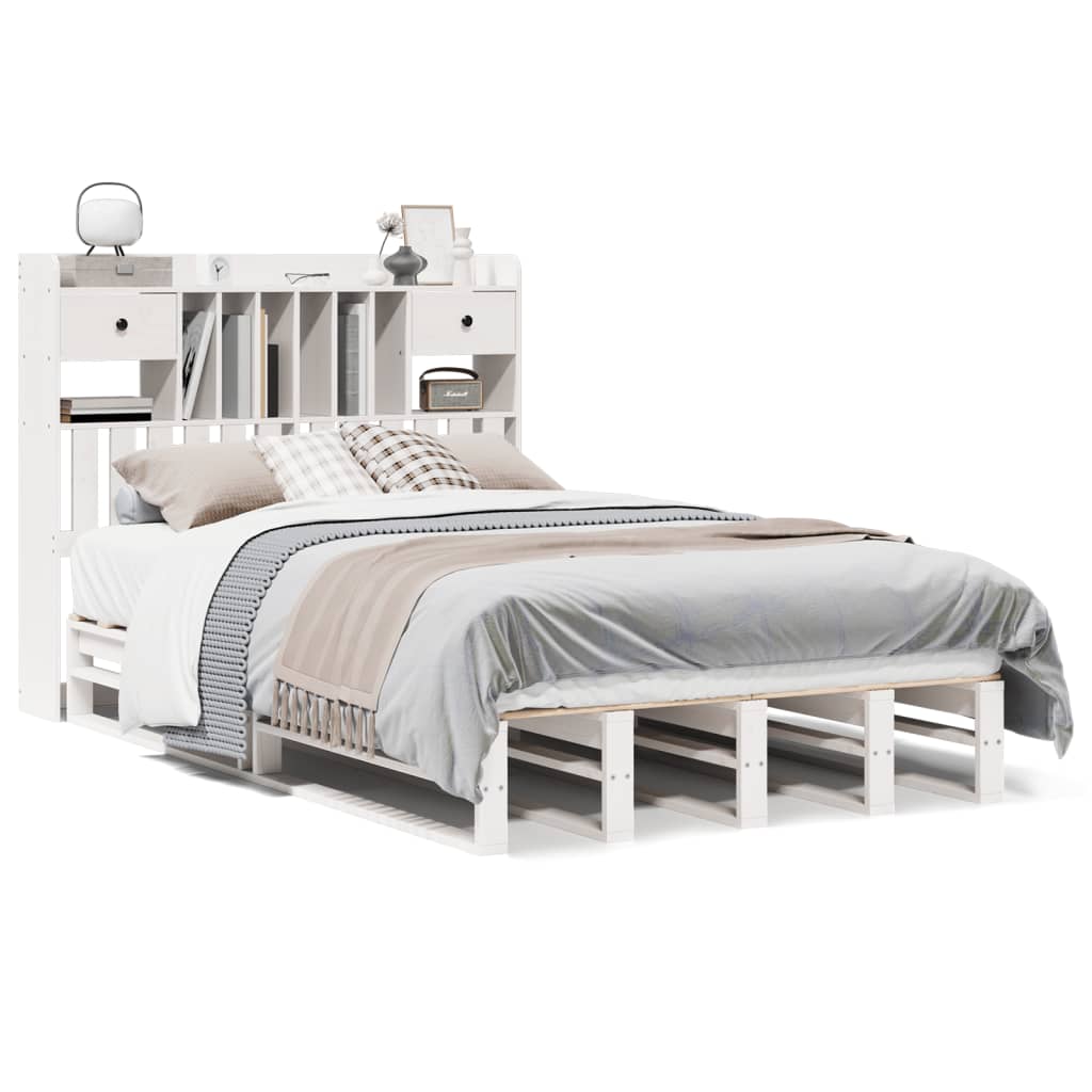 Bed met boekenkast zonder matras grenenhout wit 135x190 cm is nu te koop bij PeponiXL, paradijselijk wonen!