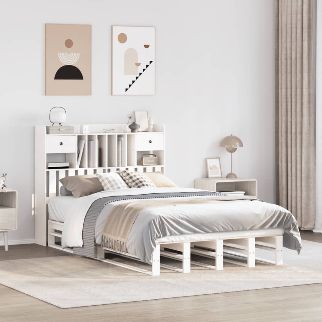 Bed met boekenkast zonder matras grenenhout wit 135x190 cm is nu te koop bij PeponiXL, paradijselijk wonen!
