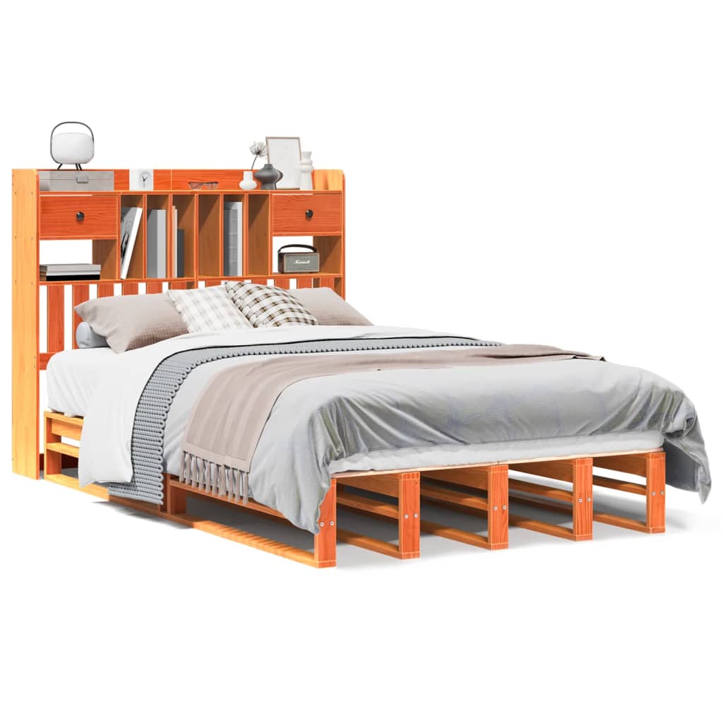 Bed met boekenkast zonder matras grenenhout wasbruin 135x190 cm is nu te koop bij PeponiXL, paradijselijk wonen!