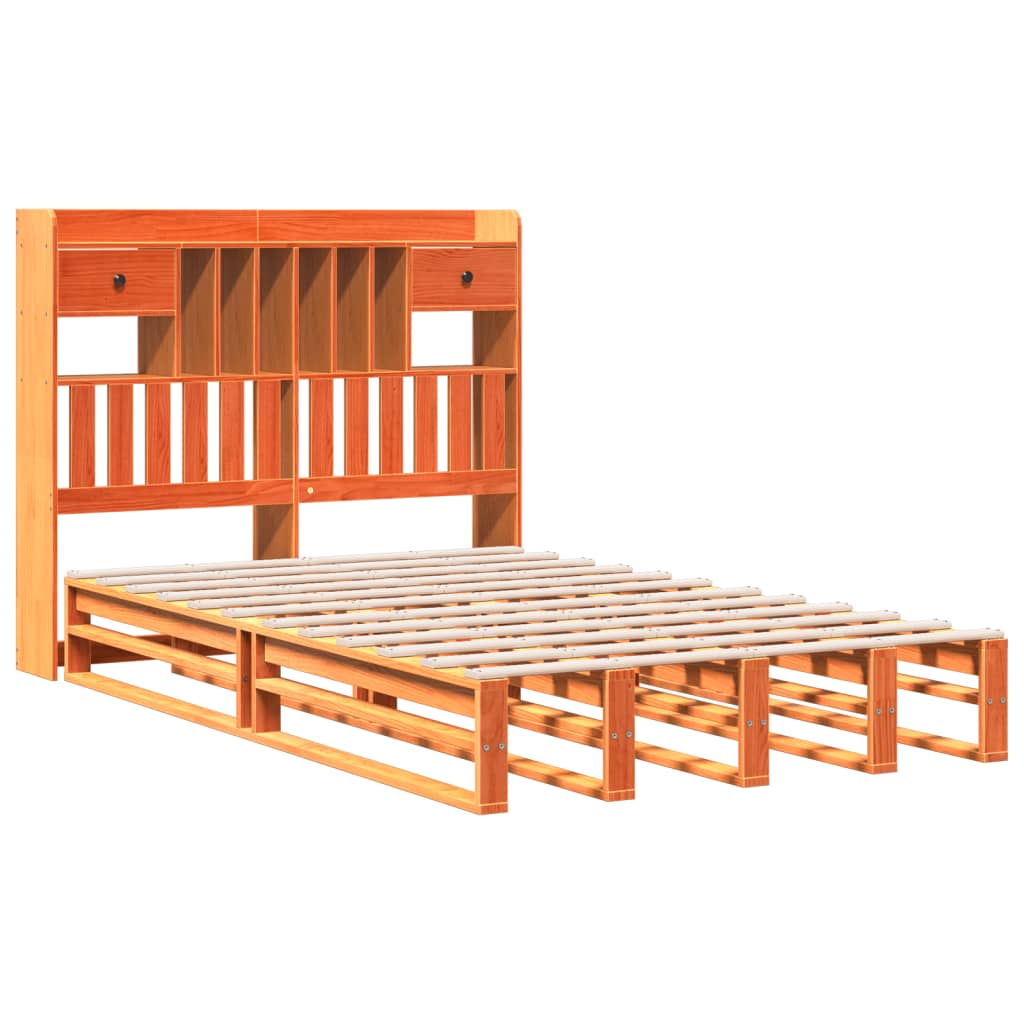 Bed met boekenkast zonder matras grenenhout wasbruin 135x190 cm is nu te koop bij PeponiXL, paradijselijk wonen!