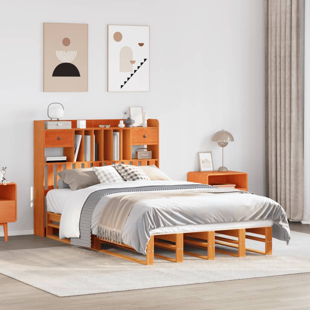 Bed met boekenkast zonder matras grenenhout wasbruin 135x190 cm is nu te koop bij PeponiXL, paradijselijk wonen!