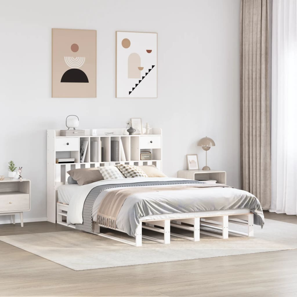 Bed met boekenkast zonder matras grenenhout wit 140x190 cm is nu te koop bij PeponiXL, paradijselijk wonen!