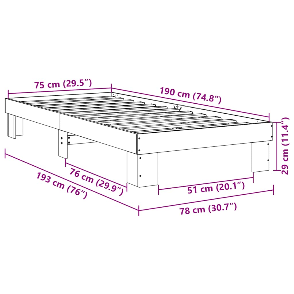 Bedframe zonder matras 75x190 cm massief hout eiken is nu te koop bij PeponiXL, paradijselijk wonen!