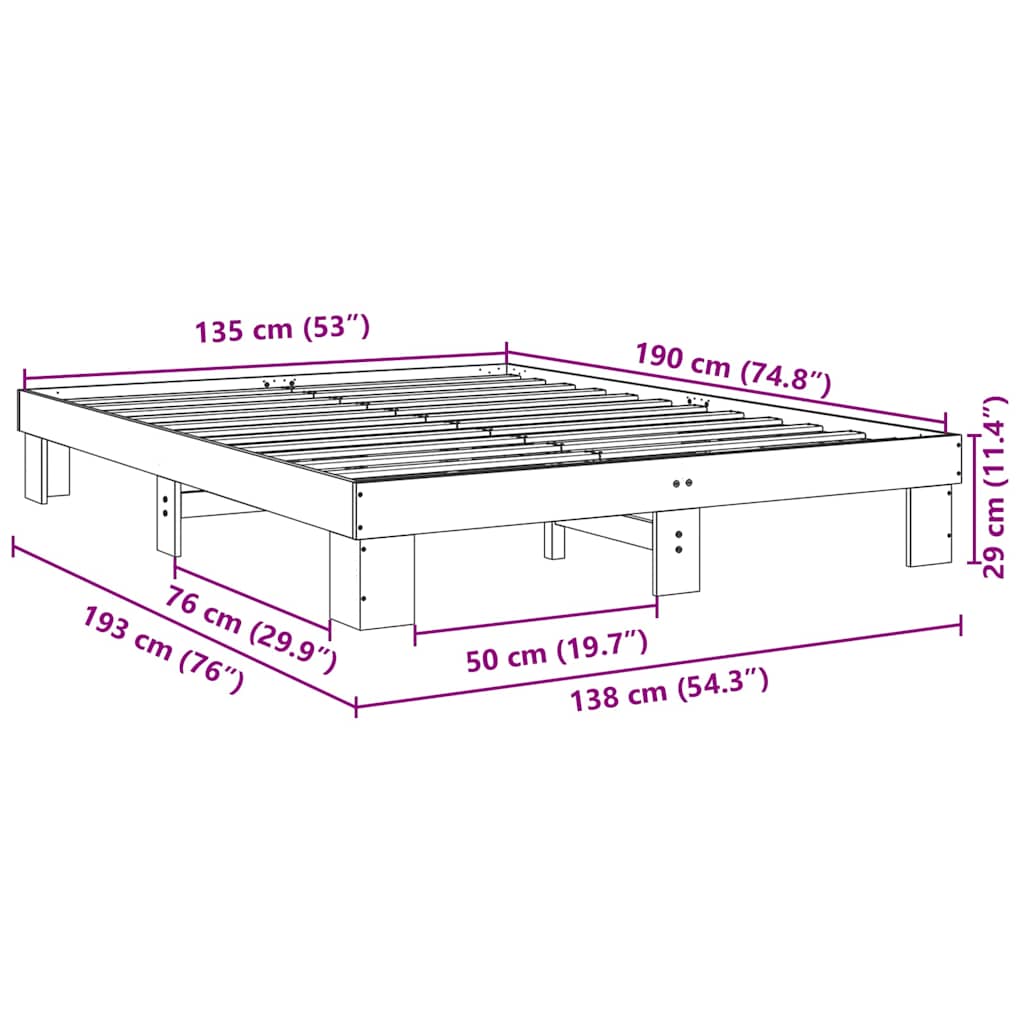 Bedframe zonder matras 135x190 cm massief eikenhout is nu te koop bij PeponiXL, paradijselijk wonen!
