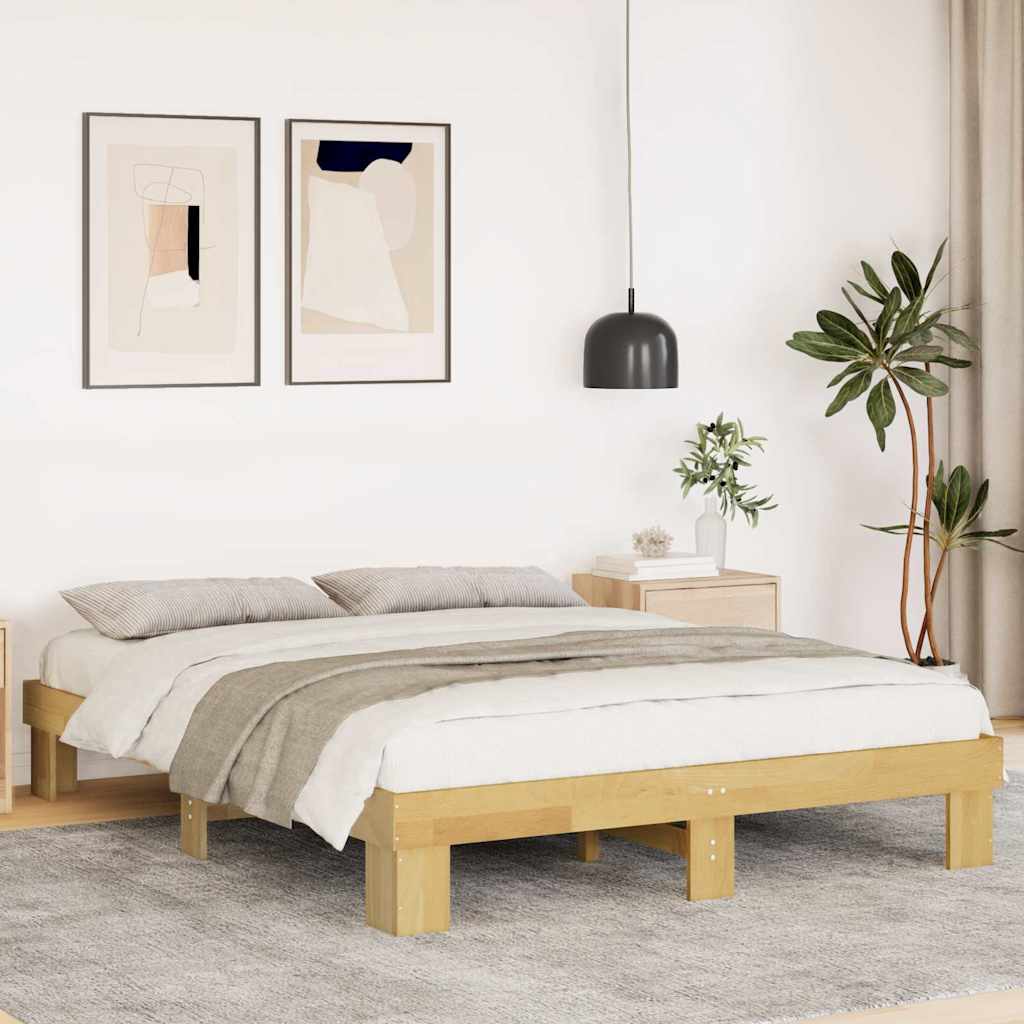 Bedframe zonder matras 135x190 cm massief eikenhout is nu te koop bij PeponiXL, paradijselijk wonen!