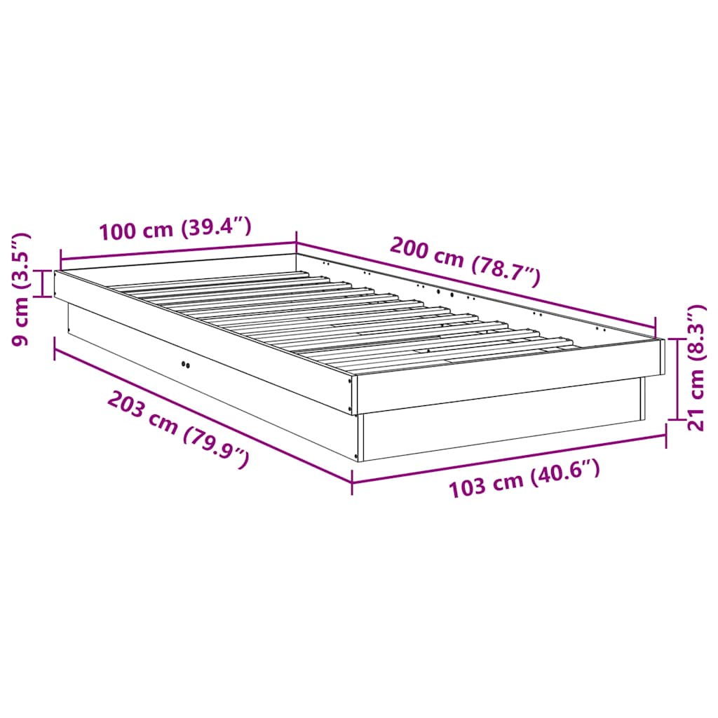 Bedframe zonder matras 100x200 cm massief hout eiken is nu te koop bij PeponiXL, paradijselijk wonen!