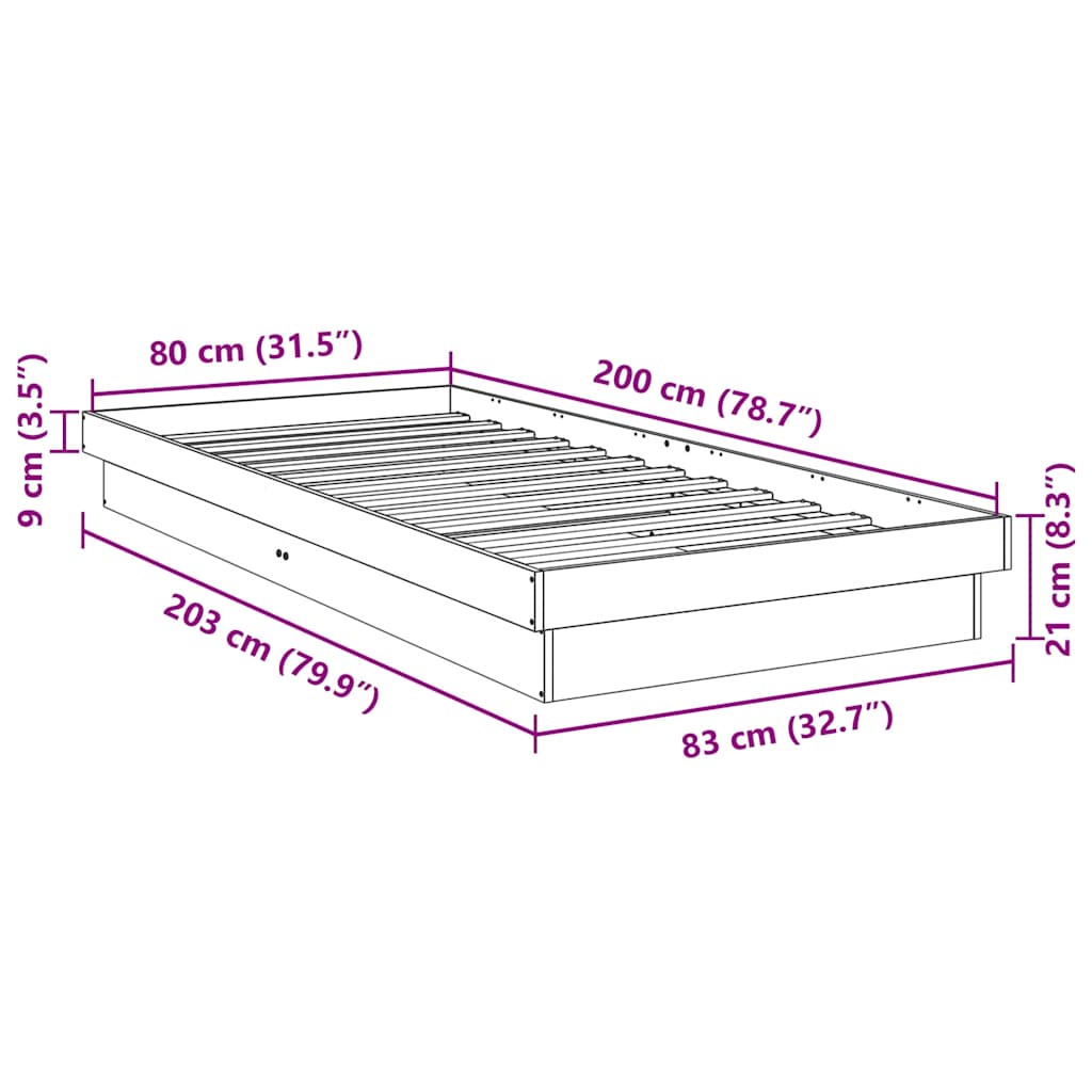 Bedframe zonder matras 80x200 cm massief eikenhout is nu te koop bij PeponiXL, paradijselijk wonen!