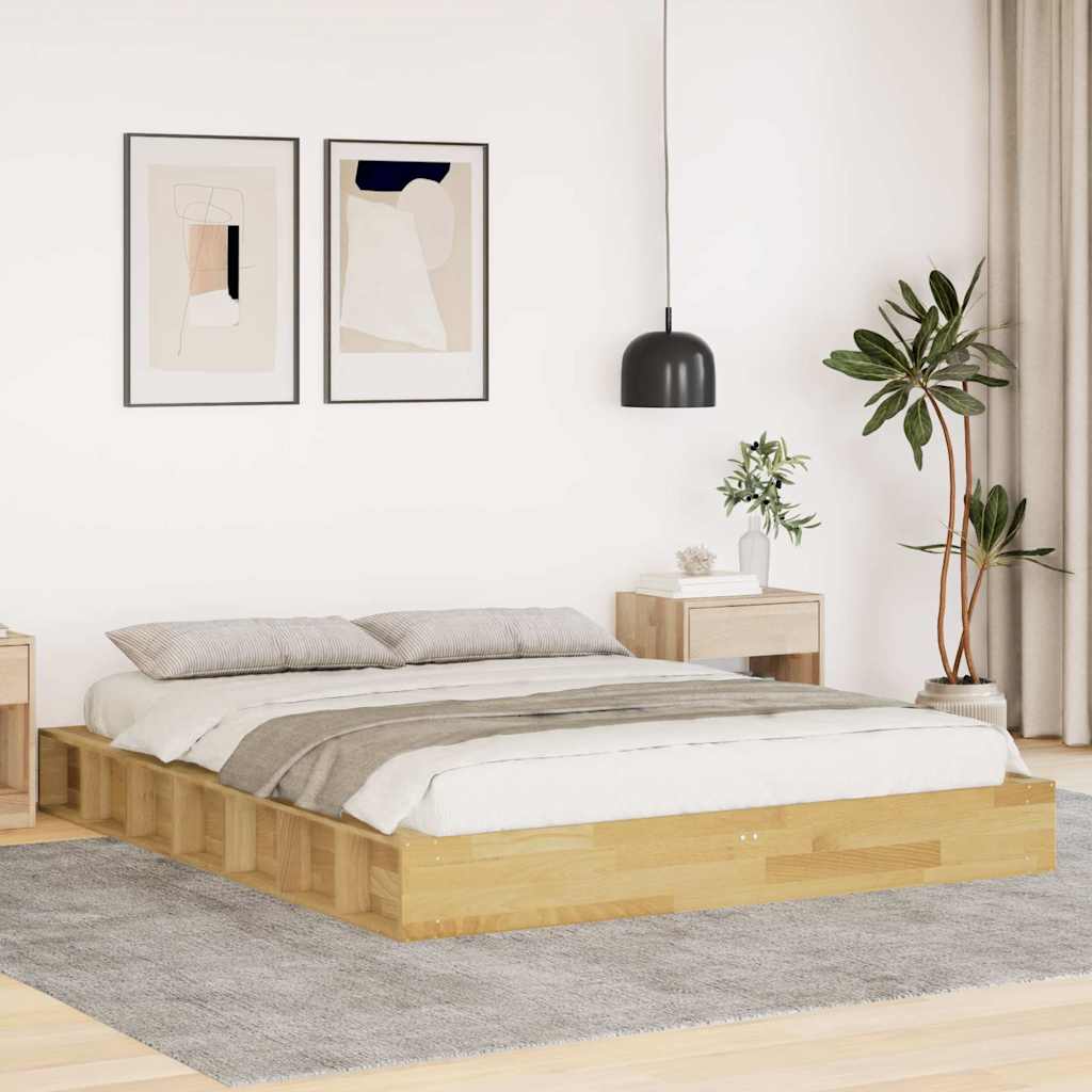 Bedframe zonder matras 135x190 cm massief hout eiken is nu te koop bij PeponiXL, paradijselijk wonen!
