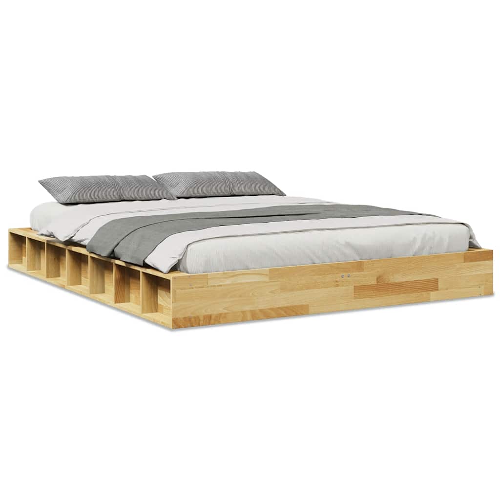 Bedframe zonder matras 140x190 cm massief hout eiken is nu te koop bij PeponiXL, paradijselijk wonen!