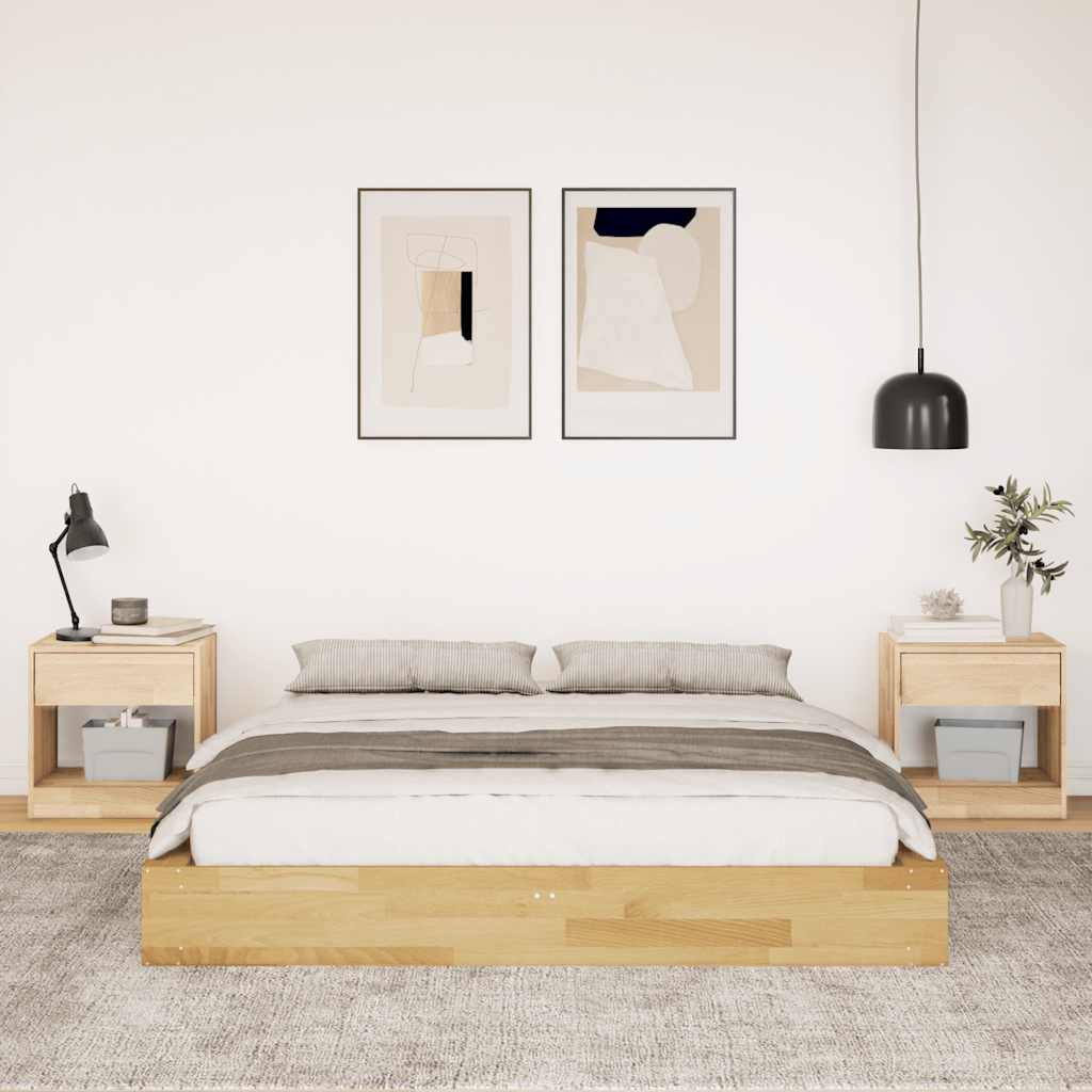 Bedframe zonder matras 140x190 cm massief hout eiken is nu te koop bij PeponiXL, paradijselijk wonen!