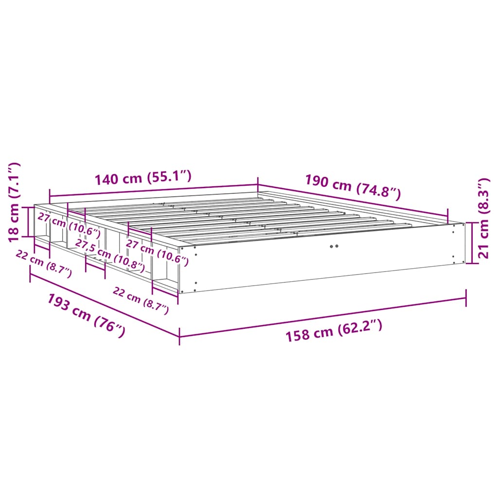 Bedframe zonder matras 140x190 cm massief hout eiken is nu te koop bij PeponiXL, paradijselijk wonen!