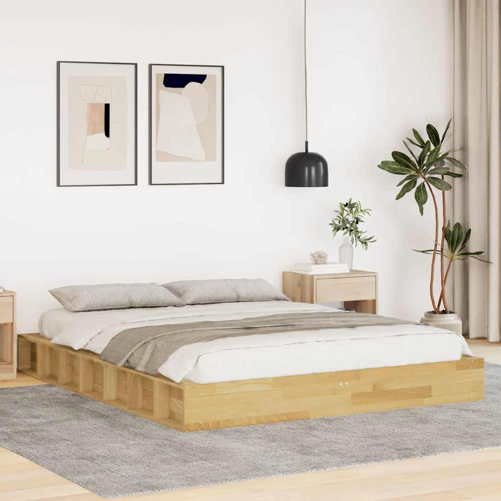 Bedframe zonder matras 140x190 cm massief hout eiken is nu te koop bij PeponiXL, paradijselijk wonen!