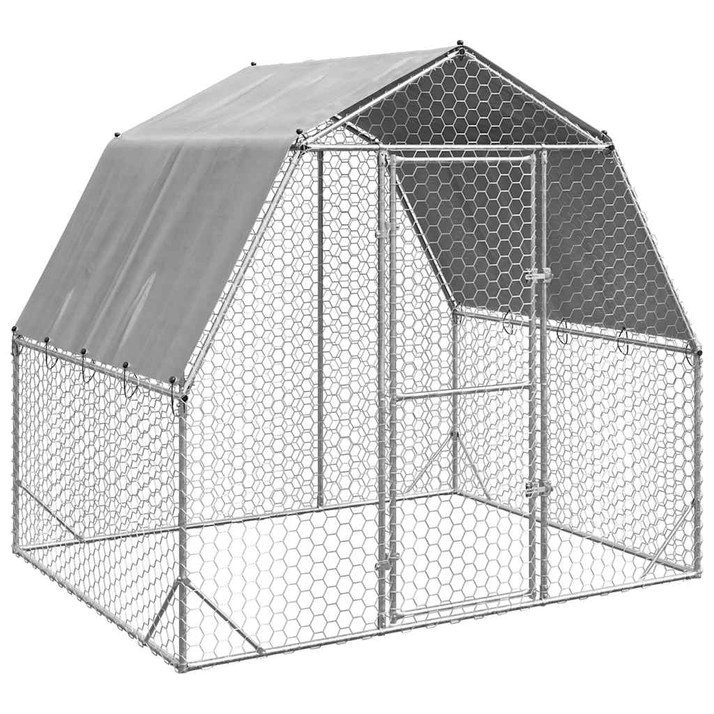 Kippenren met dak 2,5x2x2,25 m gegalvaniseerd staal is nu te koop bij PeponiXL, paradijselijk wonen!