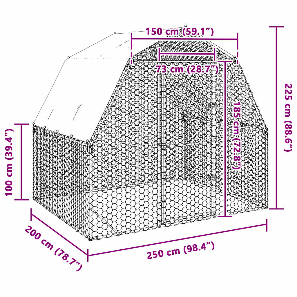 Kippenren met dak 2,5x2x2,25 m gegalvaniseerd staal is nu te koop bij PeponiXL, paradijselijk wonen!