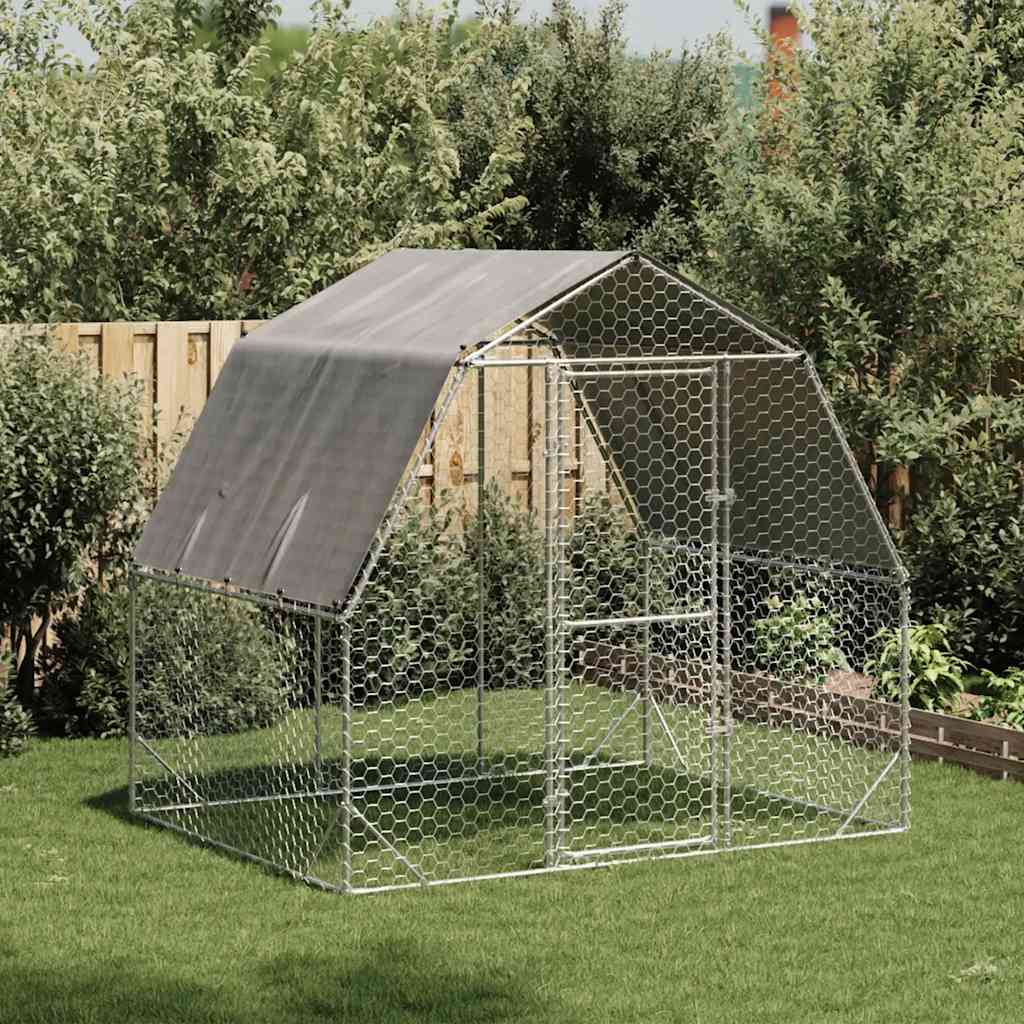 Kippenren met dak 2,5x2x2,25 m gegalvaniseerd staal is nu te koop bij PeponiXL, paradijselijk wonen!