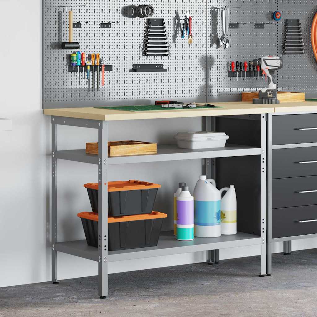 Werktafel met plank Grijs 100 x 55 x 85 cm Gepoedercoat staal is nu te koop bij PeponiXL, paradijselijk wonen!