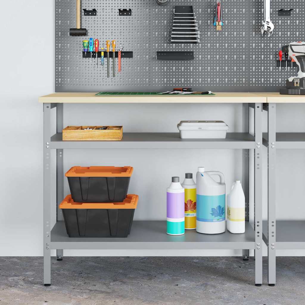 Werktafel met plank Grijs 100 x 55 x 85 cm Gepoedercoat staal is nu te koop bij PeponiXL, paradijselijk wonen!