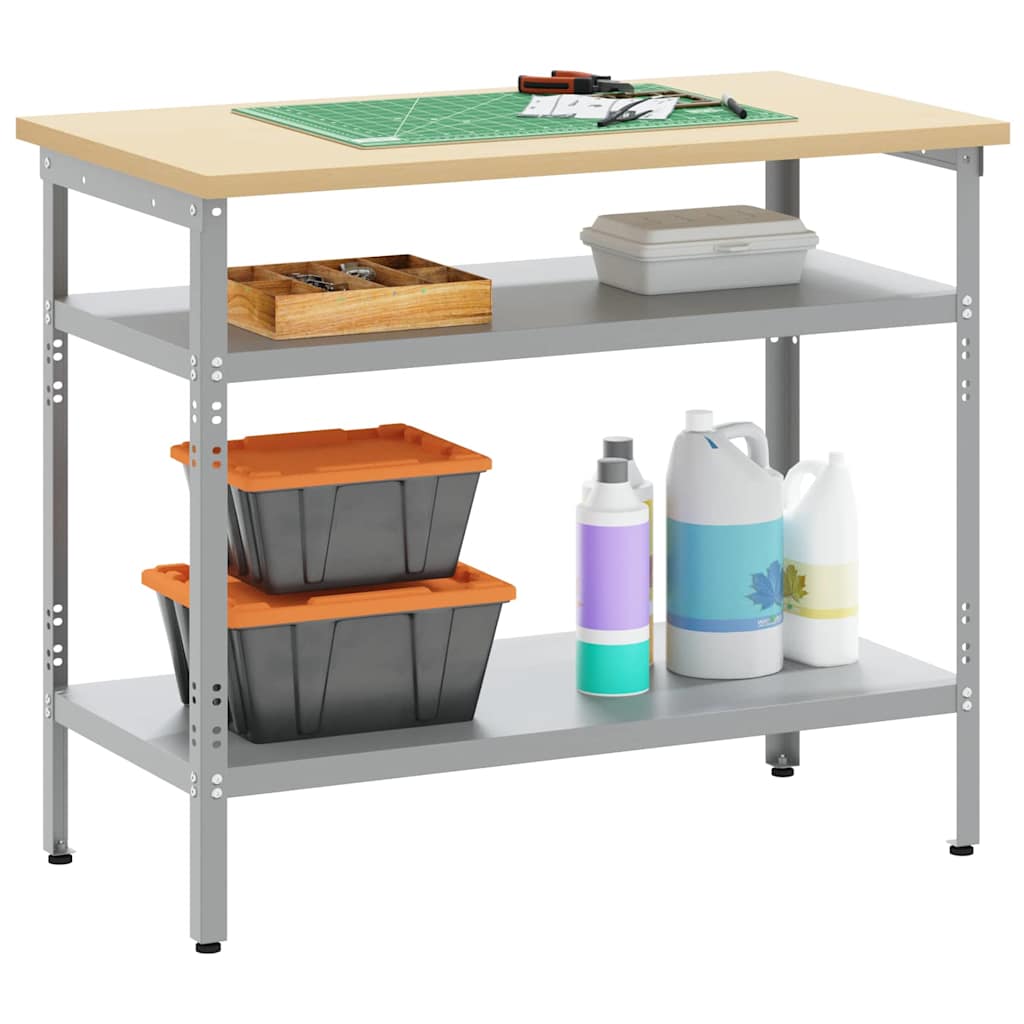 Werktafel met plank Grijs 100 x 55 x 85 cm Gepoedercoat staal is nu te koop bij PeponiXL, paradijselijk wonen!