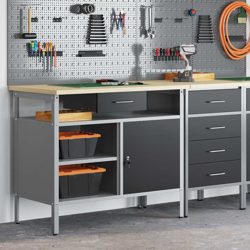 Werkbank met lade met plank Zwart en Grijs 100 x 55 x 85 cm is nu te koop bij PeponiXL, paradijselijk wonen!