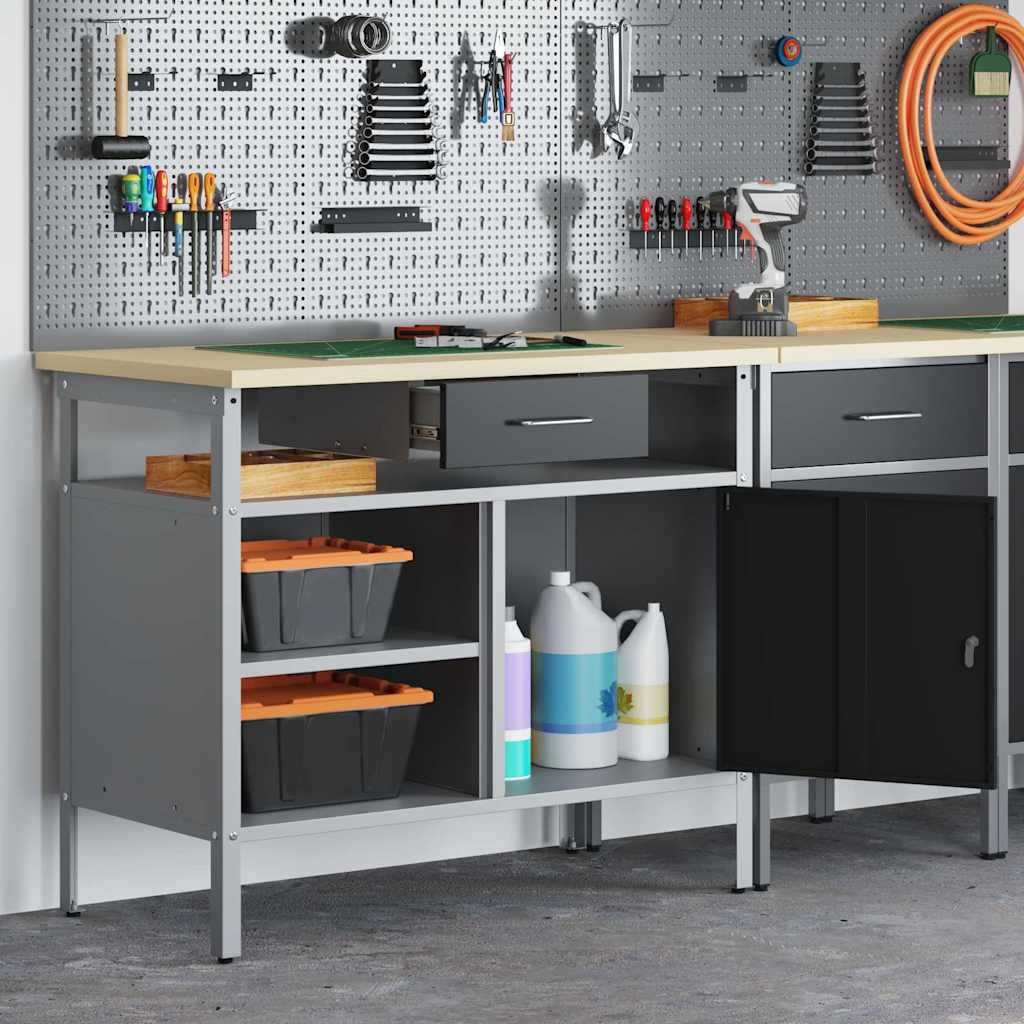Werkbank met lade met plank Zwart en Grijs 100 x 55 x 85 cm is nu te koop bij PeponiXL, paradijselijk wonen!