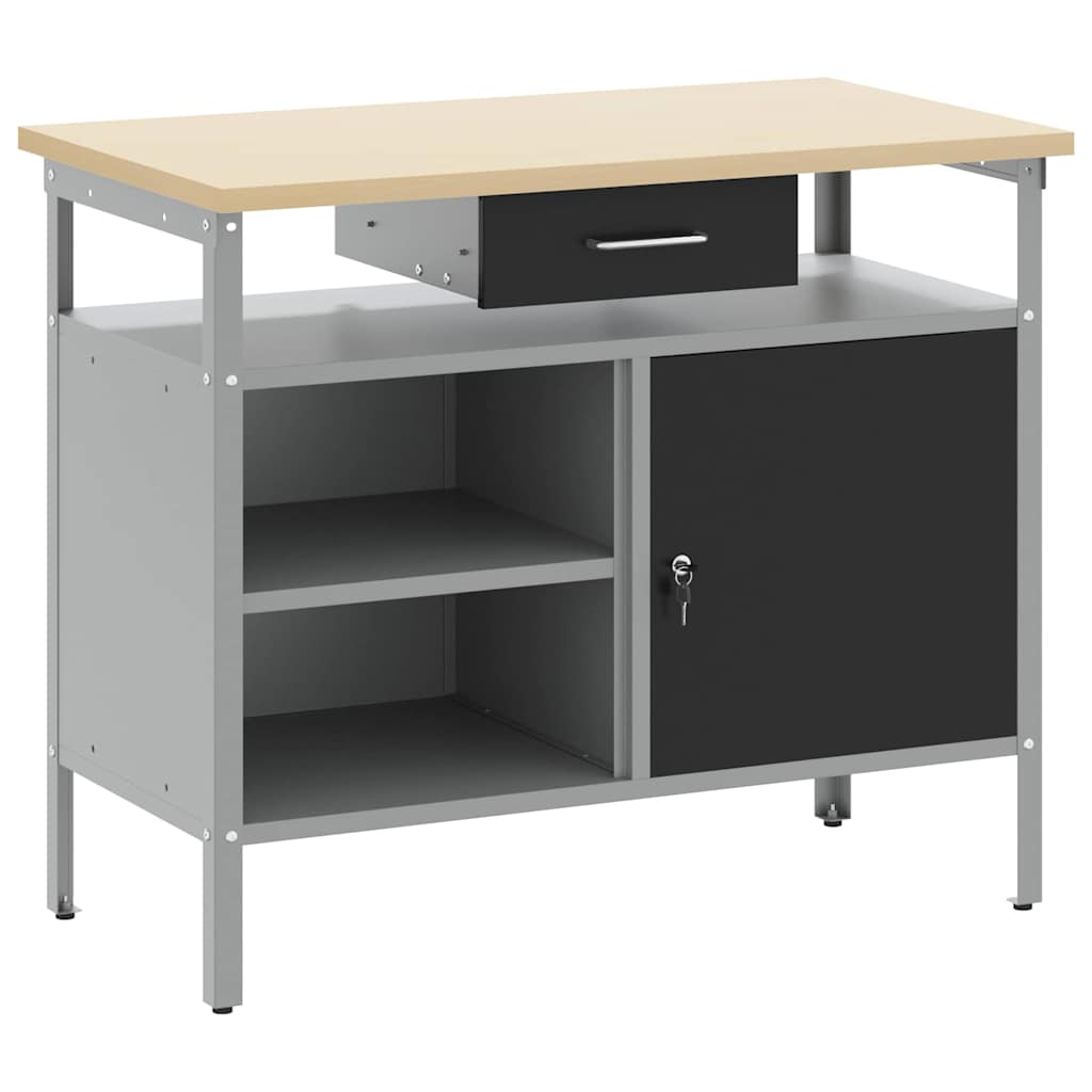 Werkbank met lade met plank Zwart en Grijs 100 x 55 x 85 cm is nu te koop bij PeponiXL, paradijselijk wonen!