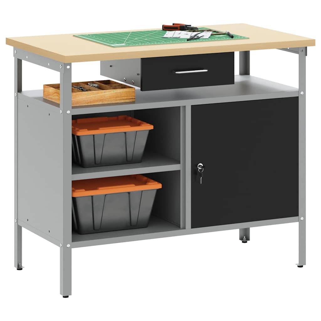 Werkbank met lade met plank Zwart en Grijs 100 x 55 x 85 cm is nu te koop bij PeponiXL, paradijselijk wonen!