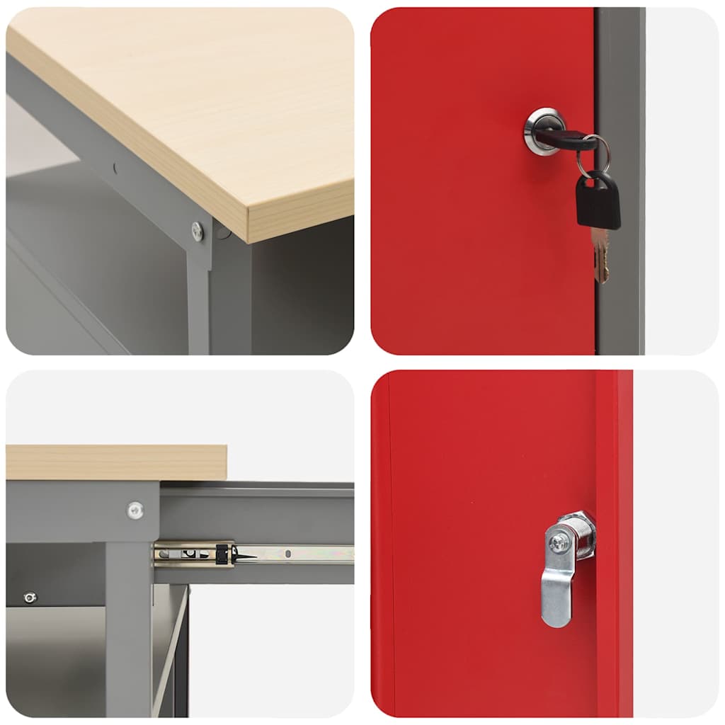 Werkbank met lade met plank Rood en Grijs 100 x 55 x 85 cm is nu te koop bij PeponiXL, paradijselijk wonen!