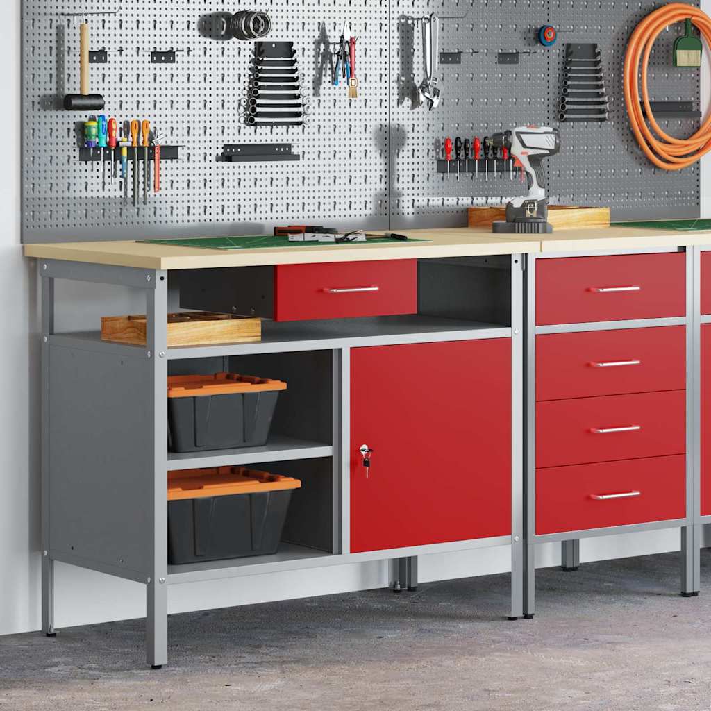 Werkbank met lade met plank Rood en Grijs 100 x 55 x 85 cm is nu te koop bij PeponiXL, paradijselijk wonen!