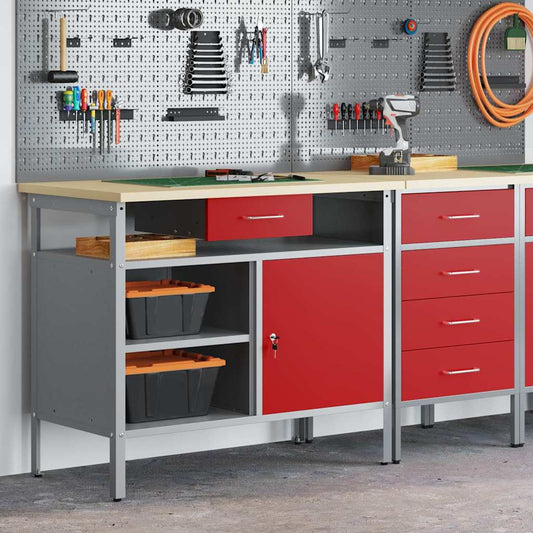 Werkbank met lade met plank Rood en Grijs 100 x 55 x 85 cm is nu te koop bij PeponiXL, paradijselijk wonen!