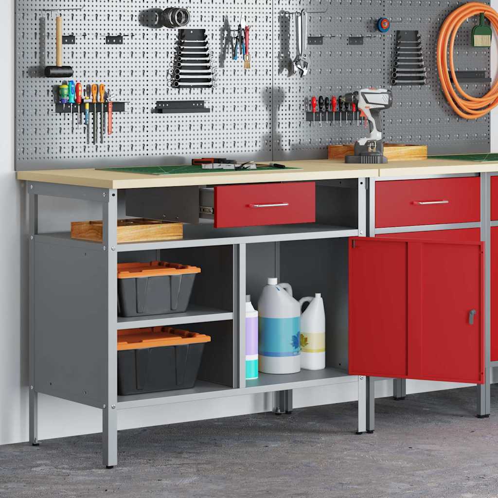 Werkbank met lade met plank Rood en Grijs 100 x 55 x 85 cm is nu te koop bij PeponiXL, paradijselijk wonen!