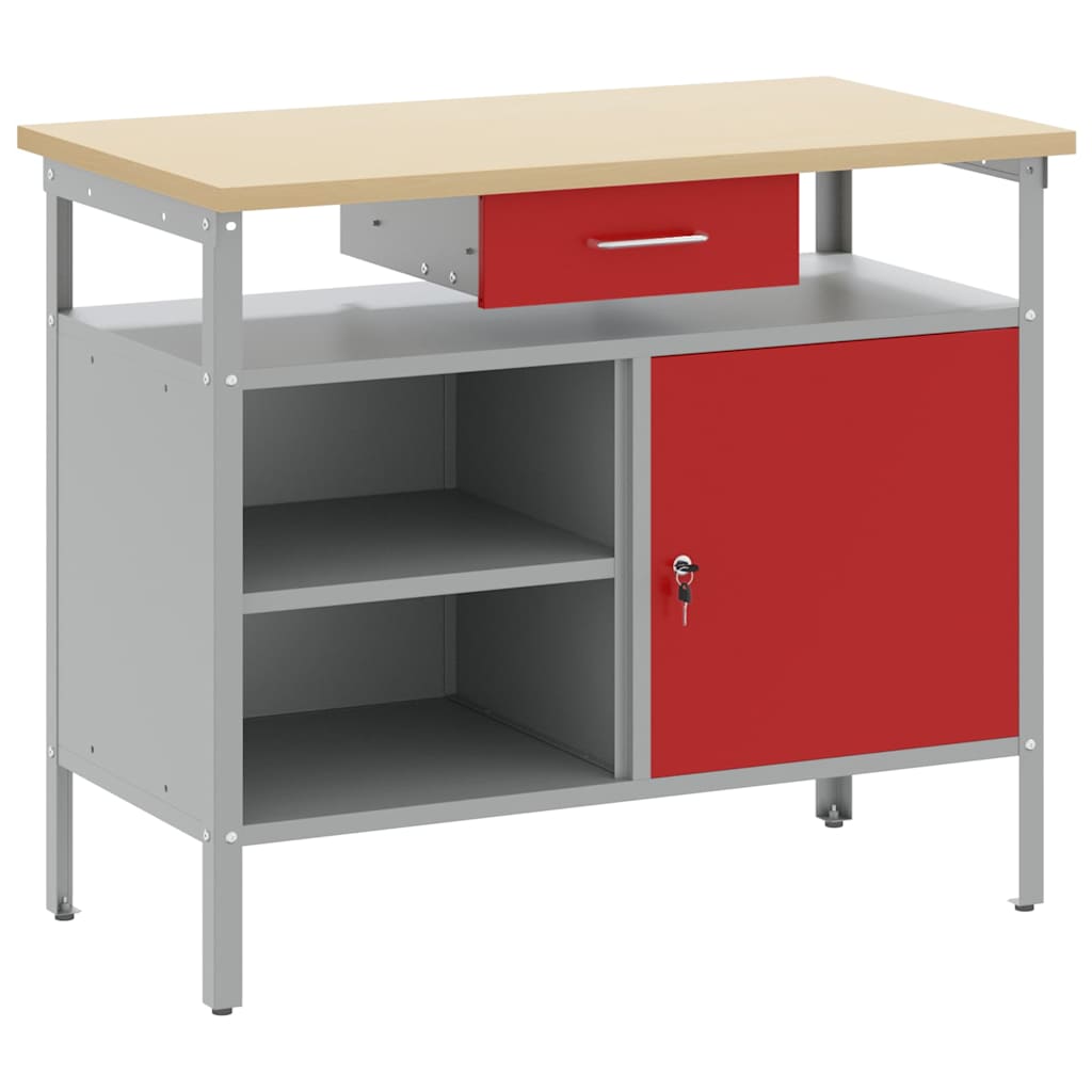Werkbank met lade met plank Rood en Grijs 100 x 55 x 85 cm is nu te koop bij PeponiXL, paradijselijk wonen!