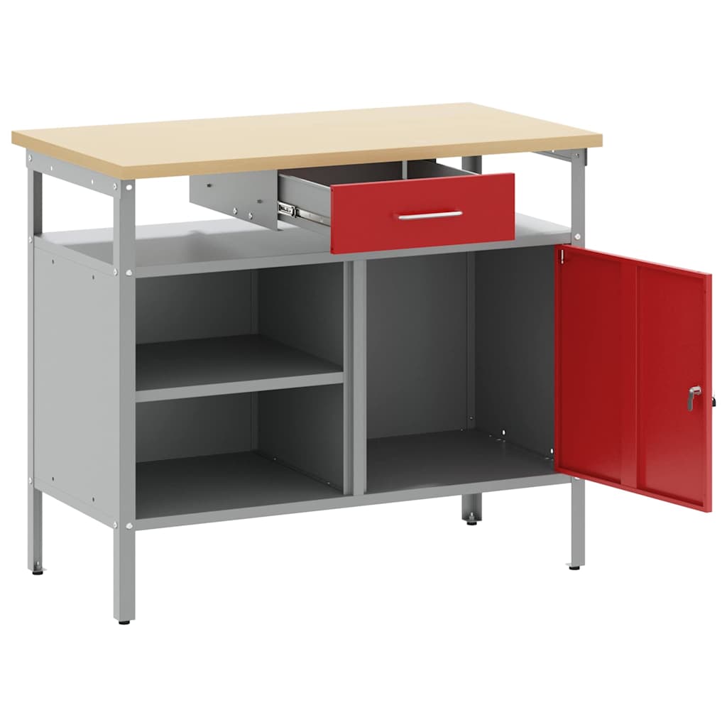 Werkbank met lade met plank Rood en Grijs 100 x 55 x 85 cm is nu te koop bij PeponiXL, paradijselijk wonen!