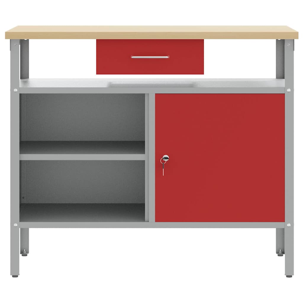 Werkbank met lade met plank Rood en Grijs 100 x 55 x 85 cm is nu te koop bij PeponiXL, paradijselijk wonen!