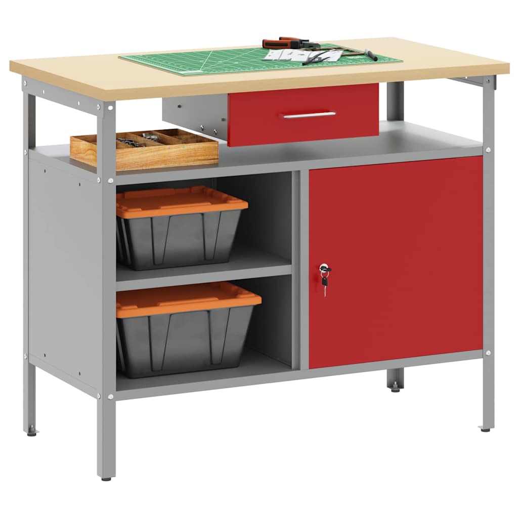 Werkbank met lade met plank Rood en Grijs 100 x 55 x 85 cm is nu te koop bij PeponiXL, paradijselijk wonen!