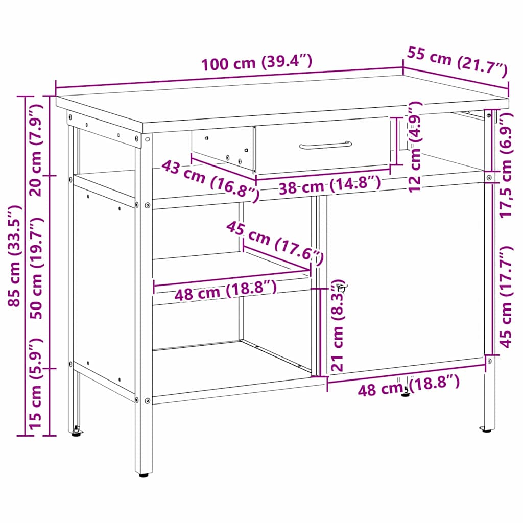 Werkbank met lade met plank Rood en Grijs 100 x 55 x 85 cm is nu te koop bij PeponiXL, paradijselijk wonen!