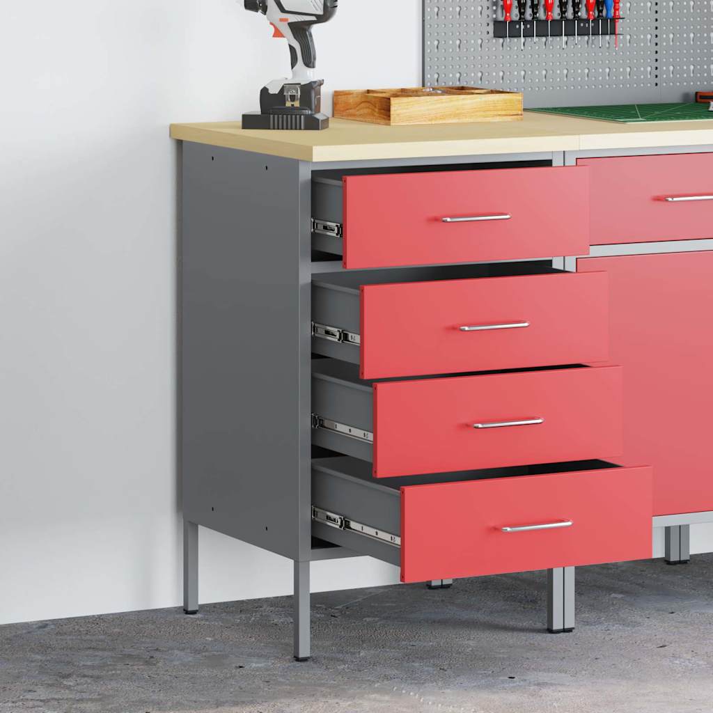 Werkbank Rood en Grijs 50 x 55 x 85 cm Engineered hout en staal is nu te koop bij PeponiXL, paradijselijk wonen!