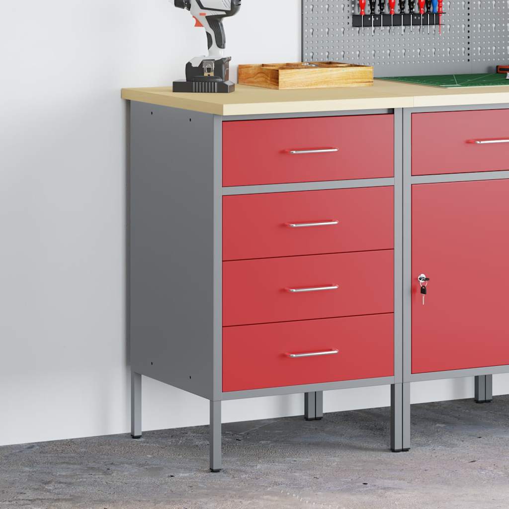 Werkbank Rood en Grijs 50 x 55 x 85 cm Engineered hout en staal is nu te koop bij PeponiXL, paradijselijk wonen!