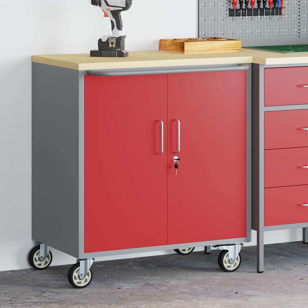 Werkbank Rood en Grijs 75 x 45 x 85 cm Engineered hout en staal is nu te koop bij PeponiXL, paradijselijk wonen!