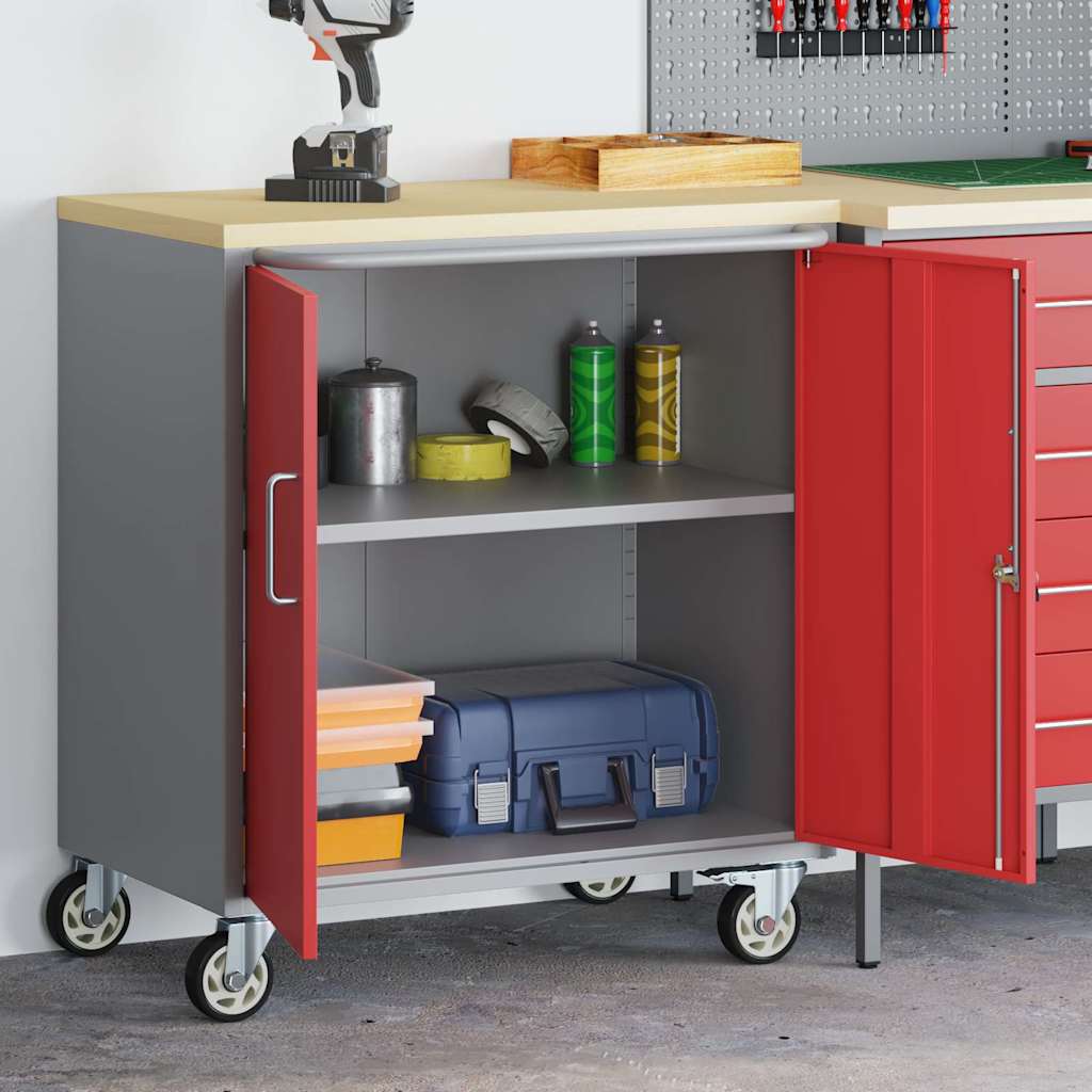 Werkbank Rood en Grijs 75 x 45 x 85 cm Engineered hout en staal is nu te koop bij PeponiXL, paradijselijk wonen!