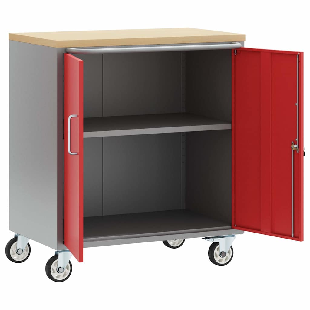 Werkbank Rood en Grijs 75 x 45 x 85 cm Engineered hout en staal is nu te koop bij PeponiXL, paradijselijk wonen!