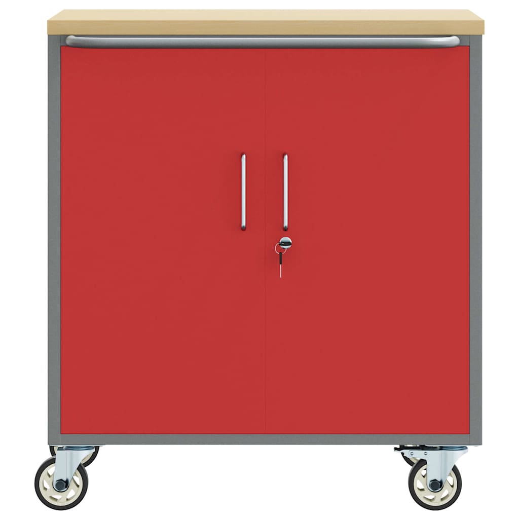 Werkbank Rood en Grijs 75 x 45 x 85 cm Engineered hout en staal is nu te koop bij PeponiXL, paradijselijk wonen!