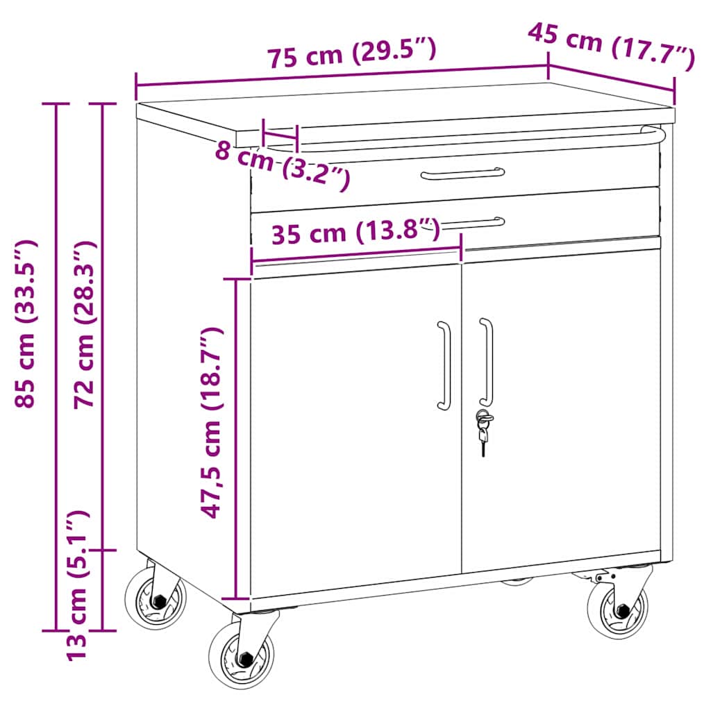 Werkbank met lade met wiel Zwart en Grijs 75 x 45 x 85 cm is nu te koop bij PeponiXL, paradijselijk wonen!