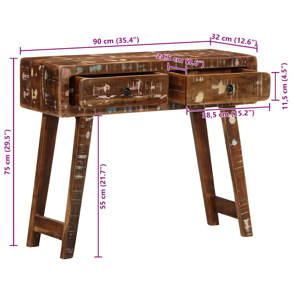 Wandtafel 90x32x75 cm massief gerecycled hout is nu te koop bij PeponiXL, paradijselijk wonen!