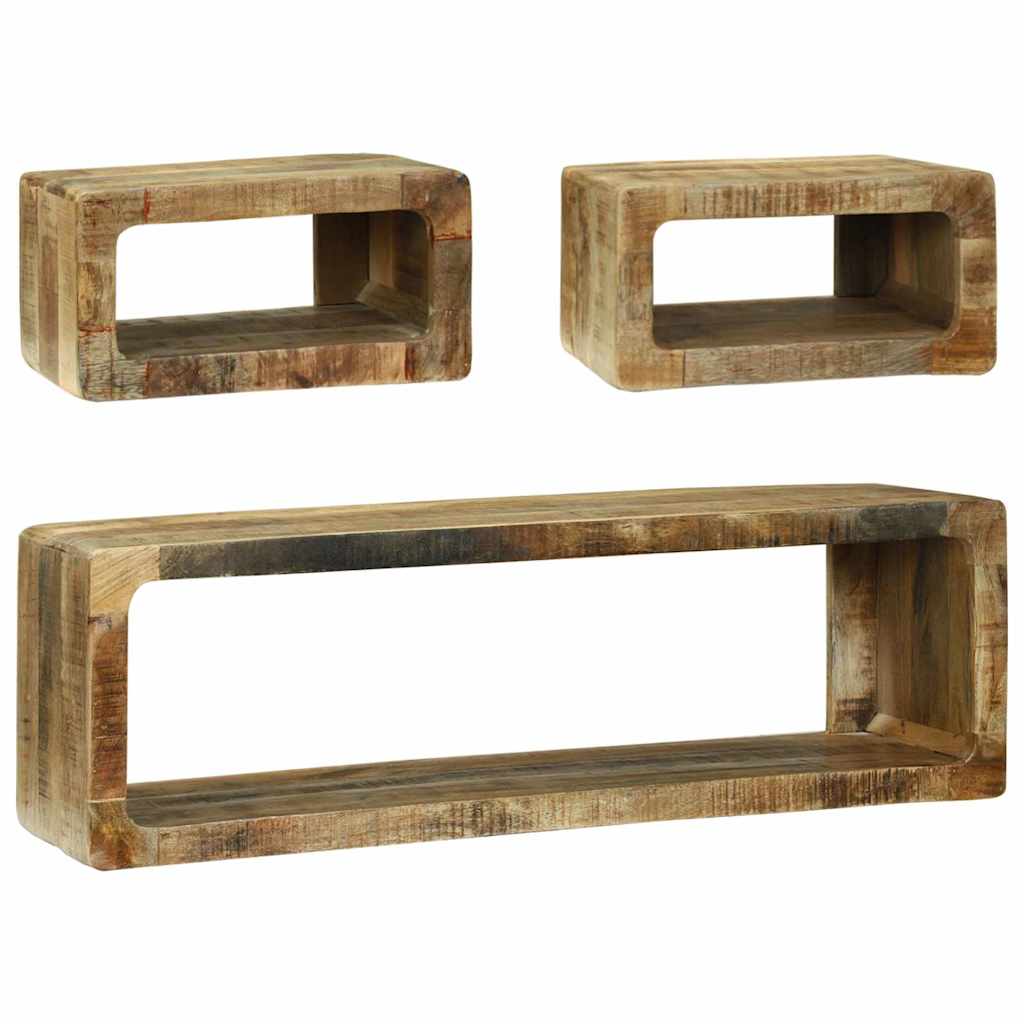 Tv-meubelset met plank met opslag 3 pcs Bruin Massief mangohout is nu te koop bij PeponiXL, paradijselijk wonen!