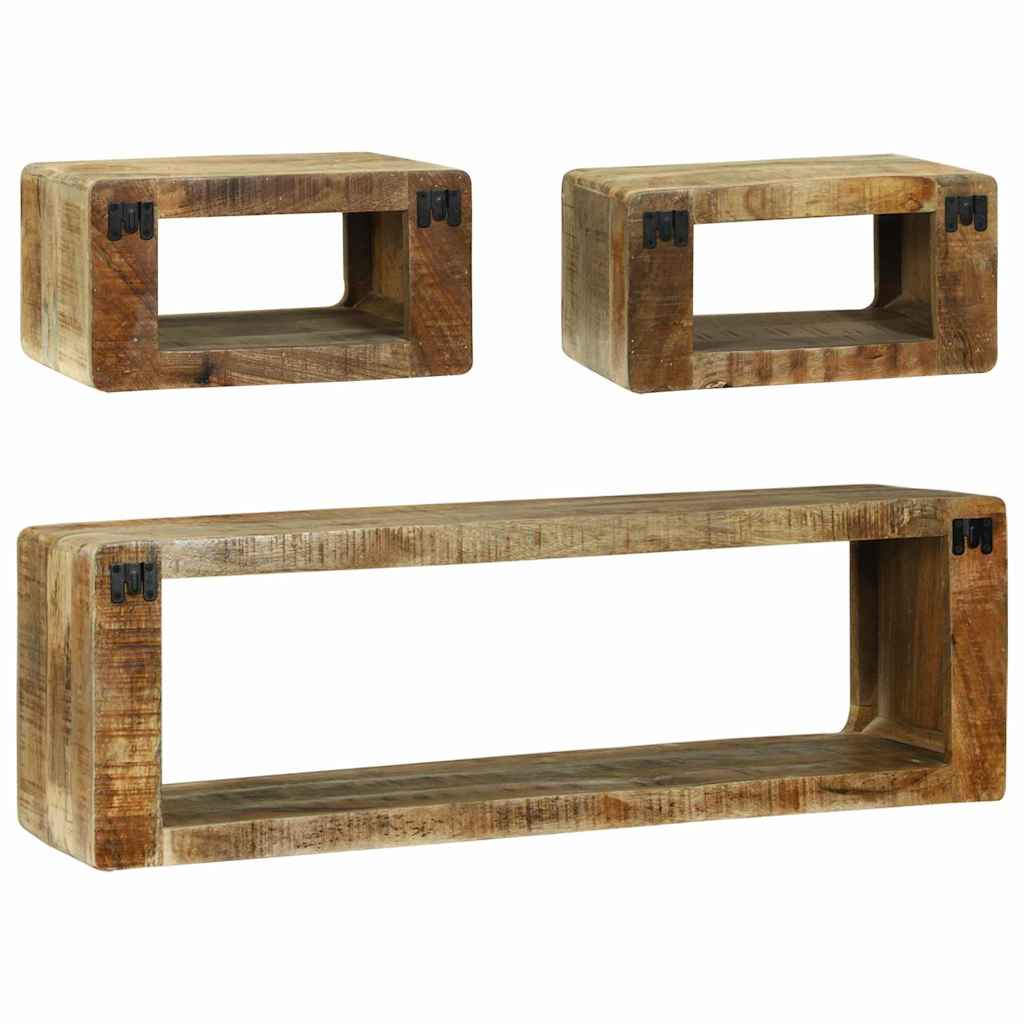 Tv-meubelset met plank met opslag 3 pcs Bruin Massief mangohout is nu te koop bij PeponiXL, paradijselijk wonen!