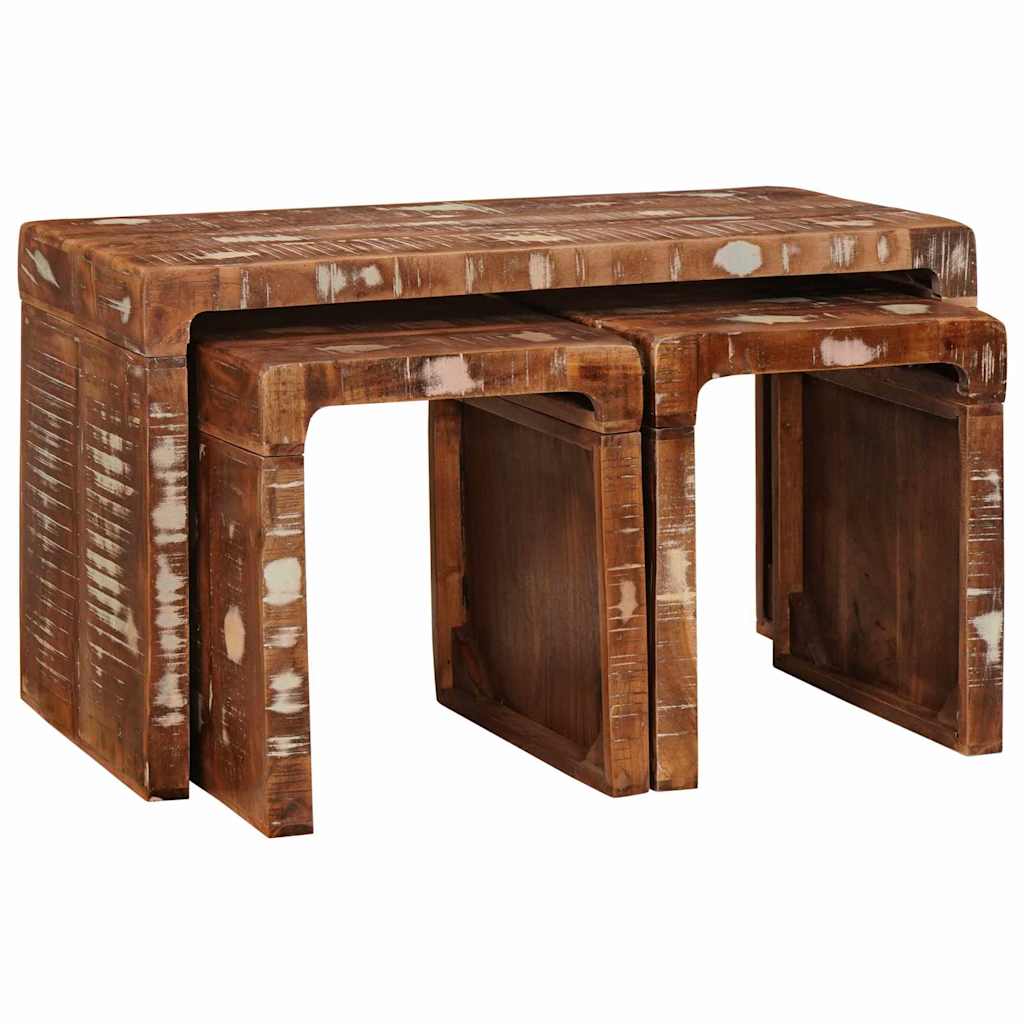 Nesttafel 3 pcs Bruin Massief Gerecycled Hout is nu te koop bij PeponiXL, paradijselijk wonen!