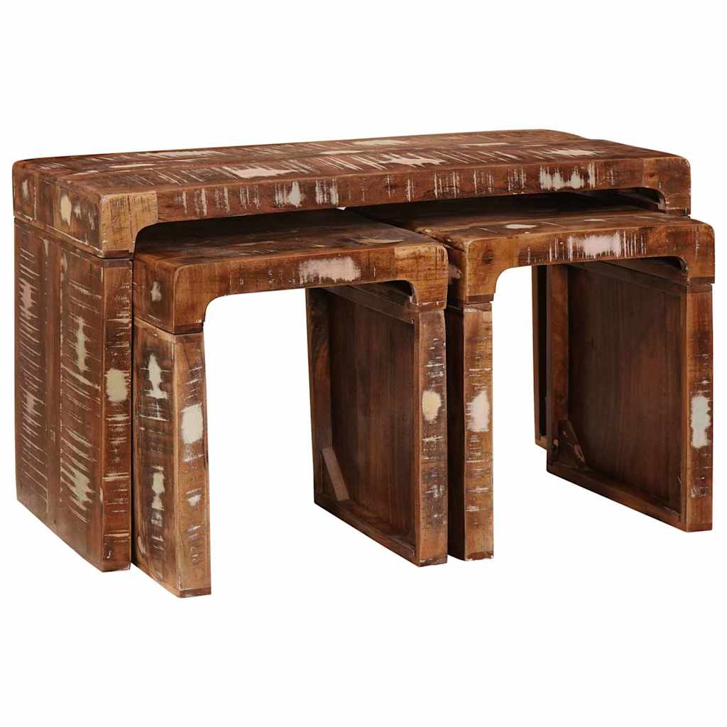 Nesttafel 3 pcs Bruin Massief Gerecycled Hout is nu te koop bij PeponiXL, paradijselijk wonen!